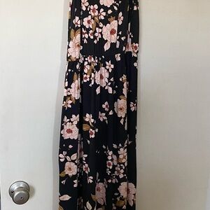 French Grey Black Dress with Pink and Cream Floral Design